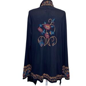 Anthropologie/Caite Kimono Black w/ beautiful embroidery border/back/sleeves, M